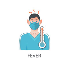 Illustration with fever and temperature man. Coronavirus pandemic concept. Vector illustration