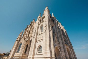 Fototapeta premium Tibidabo church on mountain in Barcelona with christ statue