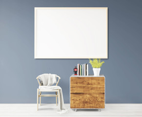 Interior with raw concrete wall ,tree and wood side table sideboard and chair empty wall for copy space ,3d rendering