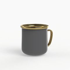enamel metal mug on white background. Blank cup for branding. 3d rendering illustration