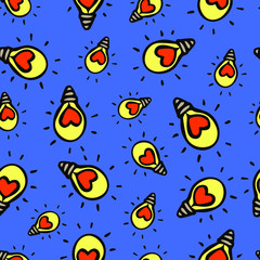 vector romantic seamless pattern with hand-drawn light bulbs with hearts. it can be used as Wallpaper, background, print, textile design, notebooks, phone cases, packaging paper, and more.