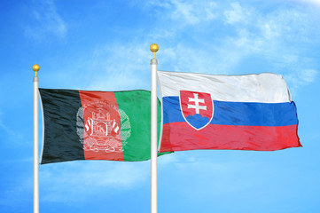 Afghanistan and Slovakia  two flags on flagpoles and blue cloudy sky