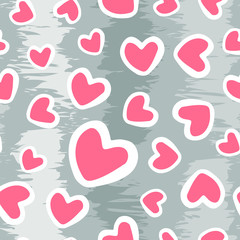 vector romantic seamless pattern with hand-drawn cartoon pink hearts on a gray background. it can be used as Wallpaper, background, print, textile design, notebooks, phone cases, packaging paper.