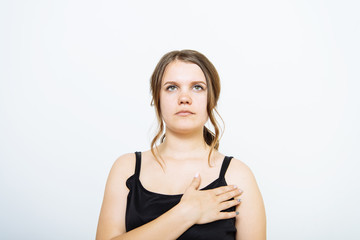 Naklejka premium Woman listening national anthem. Patriot.