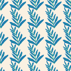 Pixel seamless pattern of plant, flower, leaves. Pixel art 8 bit. 
