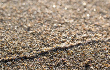 close up of sand on a beach with sun