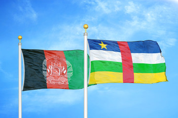 Afghanistan and Central African Republic   two flags on flagpoles and blue cloudy sky