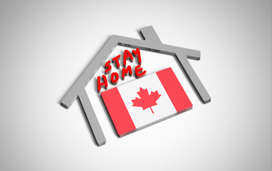 Stay at home slogan with house and country flag inside. Protection campaign or measure from coronavirus, COVID--19. Corona virus (covid 19) campaign to stay at home. Canada