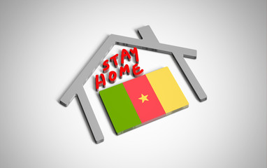 Stay at home slogan with house and country flag inside. Protection campaign or measure from coronavirus, COVID--19. Corona virus (covid 19) campaign to stay at home. Cameroon