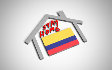 Stay at home slogan with house and country flag inside. Protection campaign or measure from coronavirus, COVID--19. Corona virus (covid 19) campaign to stay at home. Colombia