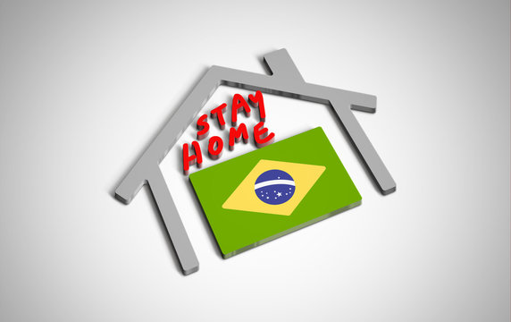 Stay at home slogan with house and country flag inside. Protection campaign or measure from coronavirus, COVID--19. Corona virus (covid 19) campaign to stay at home. Brazil