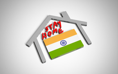 Stay at home slogan with house and country flag inside. Protection campaign or measure from coronavirus, COVID--19. Corona virus (covid 19) campaign to stay at home. India