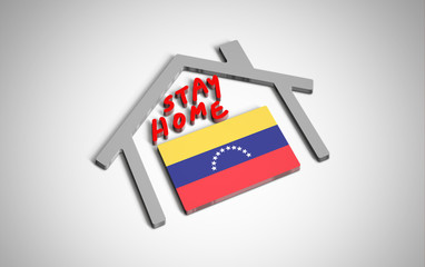 Stay at home slogan with house and country flag inside. Protection campaign or measure from coronavirus, COVID--19. Corona virus (covid 19) campaign to stay at home. Venezuela