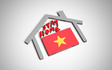 Stay at home slogan with house and country flag inside. Protection campaign or measure from coronavirus, COVID--19. Corona virus (covid 19) campaign to stay at home. Vietnam