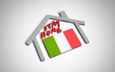 Stay at home slogan with house and country flag inside. Protection campaign or measure from coronavirus, COVID--19. Corona virus (covid 19) campaign to stay at home. Italy