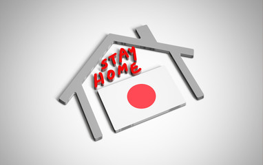 Stay at home slogan with house and country flag inside. Protection campaign or measure from coronavirus, COVID--19. Corona virus (covid 19) campaign to stay at home. Japan