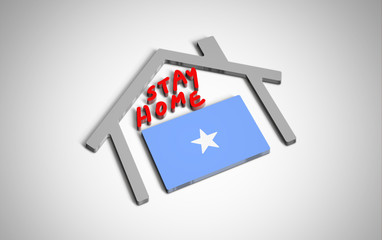 Stay at home slogan with house and country flag inside. Protection campaign or measure from coronavirus, COVID--19. Corona virus (covid 19) campaign to stay at home. Somalia