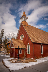 Fototapeta na wymiar View of the historic St. Michaels Anglican Church in Canmore Alberta. 