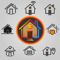 Set of 9 house icon variations. Houses icons set.