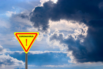 Sign with exclamation mark and inscription coronavirus