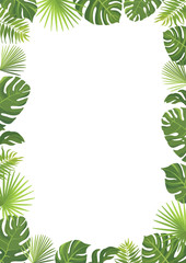 Fototapeta na wymiar Tropical green leaves frame template. Floral border with place for text. Vector illustration.