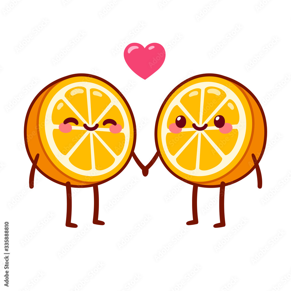 Wall mural Cute cartoon orange halves couple