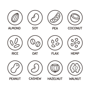 Plant based milk icon set