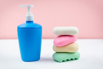 Soap set on a white background. The concept of cleanliness and disinfection.