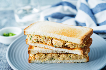 Canned Tuna salad sandwiches in the plate