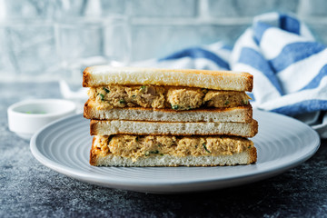 Canned Tuna salad sandwiches in the plate