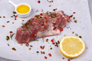 Cooking a meat dish for baking.