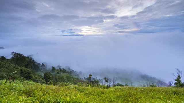 landscape view of sunrise above on mountain with cloudy movement at winter timing located at north of Thailand
