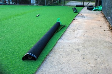 Artificial turf soccer field construction  - Athens, Greece, February 2020.