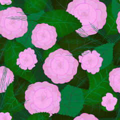 Floral seamless pattern of pink delicate roses. Background for fabric, print wallpaper and pattern filling.