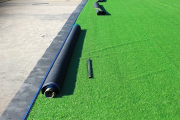 Artificial turf soccer field construction  - Athens, Greece, February 2020.