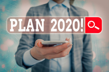 Conceptual hand writing showing Plan 2020. Concept meaning detailed proposal for doing or achieving...