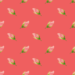 Rose flowers handmade gouache, oil paint seamless pattern gentle on pink background. Background for web pages, wedding invitations, save the date cards