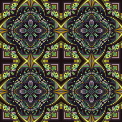 seamless pattern with abstract mandala of dark brown and gold colors with ornaments, vector pattern