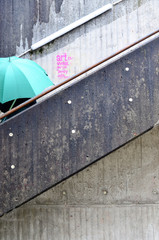 umbrella on a concrete staircase