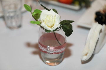 Elements of the wedding ceremony. Wedding decoration. Wedding table decoration with flowers