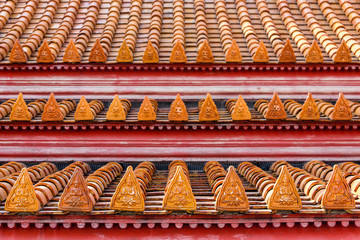 Ceramic tile on the ornate roof at Wat Benchamabophit (The Marble Temple), Bangkok, Thailand