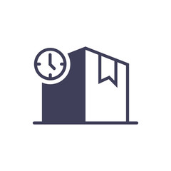 Carton cardboard box and fast time delivery icon isolated on white background. Box, package, parcel sign. Delivery and packaging. Vector Illustration