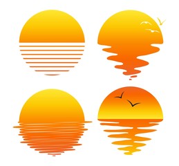 vector set of flat symbols of sunsets and sunrises