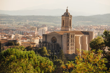 Naklejka premium Girona Cathedral in Catalonia, Spain, Romanesque, Gothic and Baroque architecture