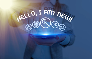 Conceptual hand writing showing Hello I Am New. Concept meaning introducing oneself in a group as fresh worker or student