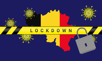 Illustration vector graphic of Belgium Lockdown. Illustration of lockdown tape and padlock. Coronavirus outbreak. Prohibited from leaving the Belgium country. vector illustration EPS10. covid-19.