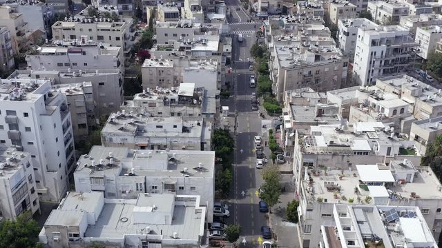 Corona Virus lockdown, Tel Aviv Dizengoff street, Aerial view during Government lockdown guidelines.