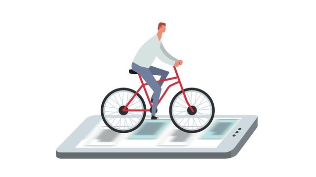 Flat Cartoon Stick Figure Color Man Character Ride Bicycle Smartphone Animation Luma Matte