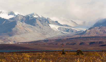 Glacier seen from Denali Highway with lake in foreground - 335896483