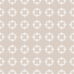 Ornament seamless pattern in Arabian style. Elegant damask texture with simple geometric flower shapes, curved lines. Abstract background in pastel colors, white and beige. Repeat design. Stock vector